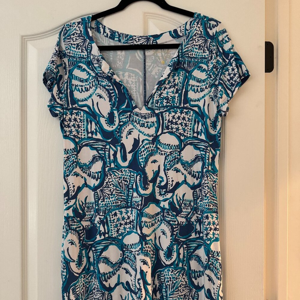 Lilly Pulitzer Marlowe Elephant Print T-Shirt Dress | Size L